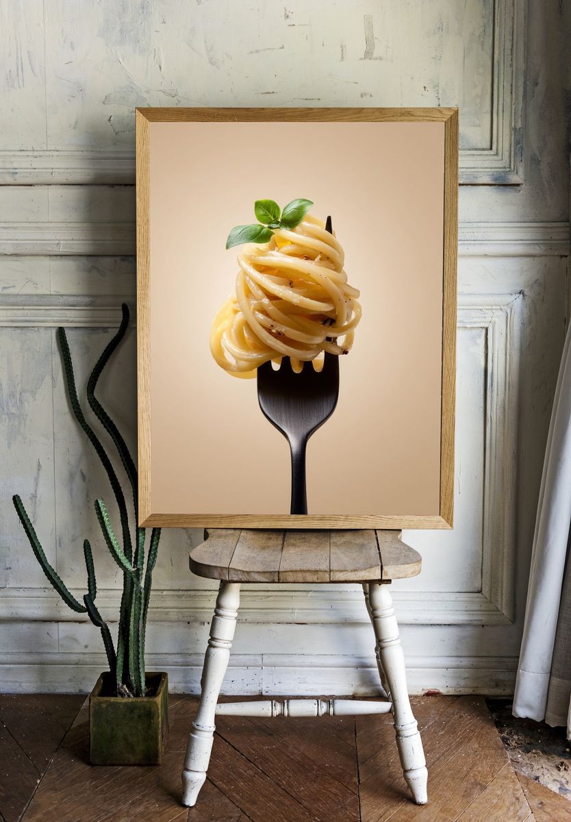 Spaghetti Fork Food Photography Poster. — room view 1