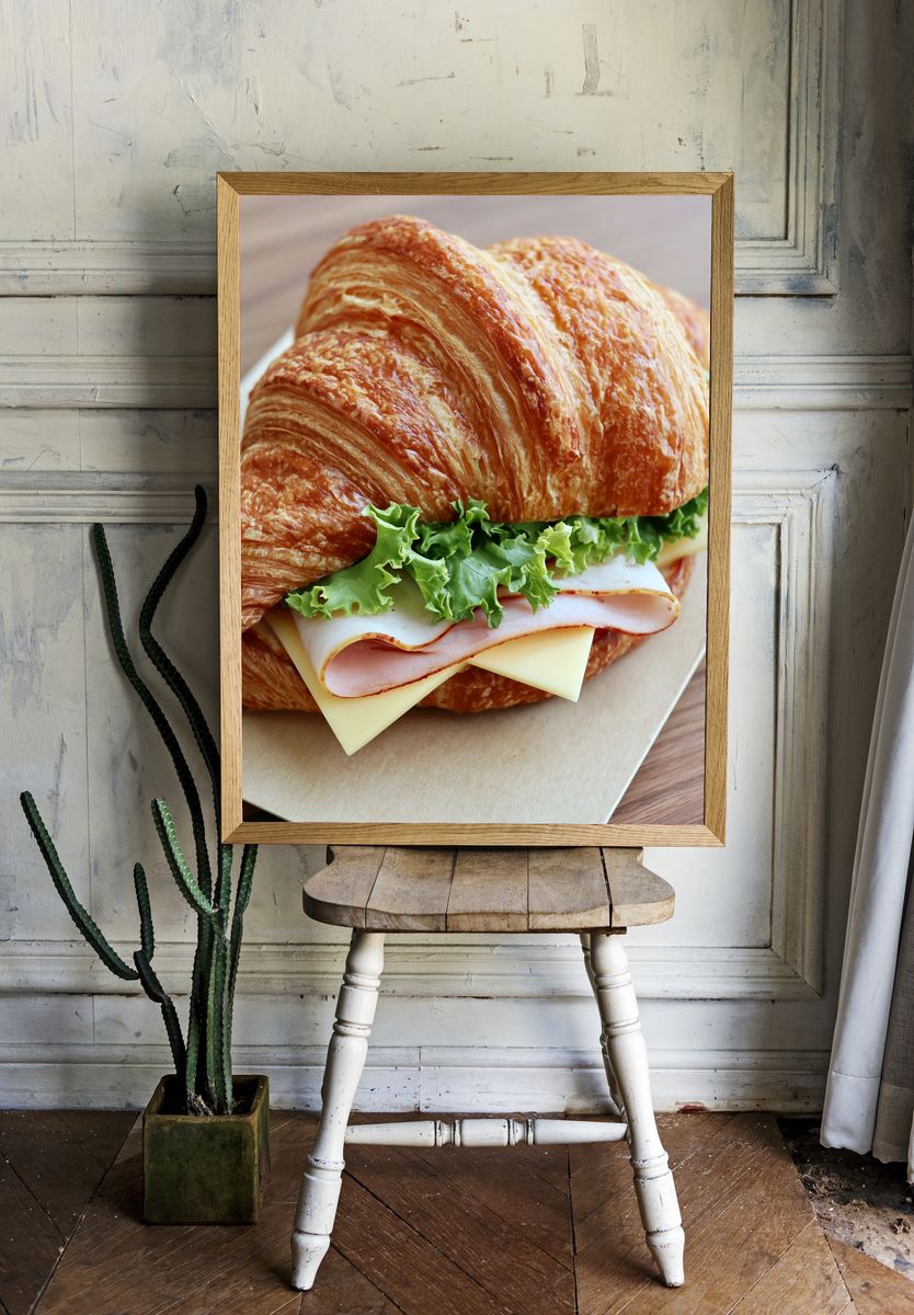 Croissant Sandwich Food Photography Poster. — room view 1