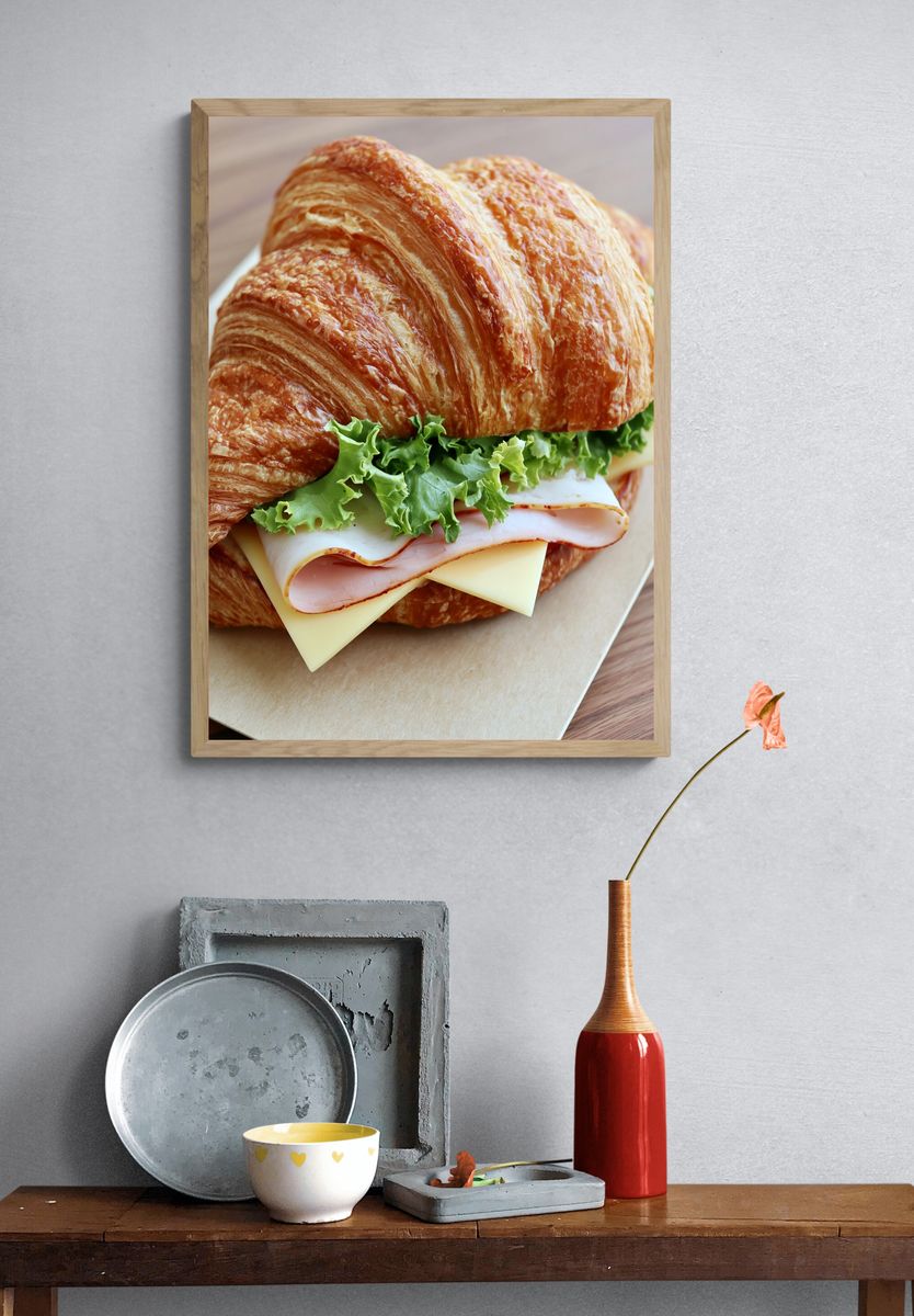 Croissant Sandwich Food Photography Poster. — room view 3