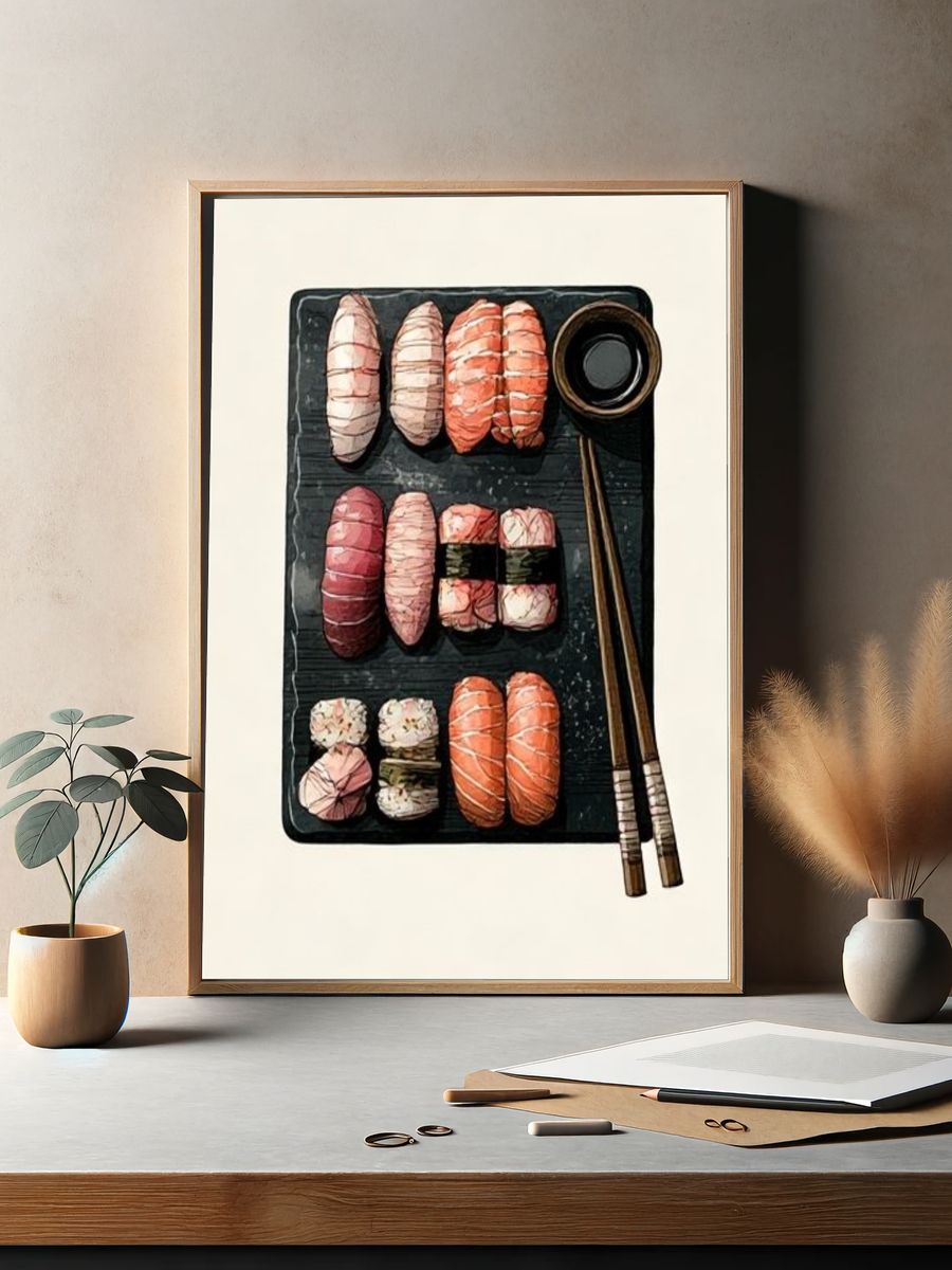 Sushi Platter Illustration Poster. — room view 2