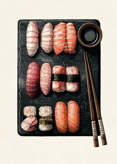 Sushi Platter Illustration Poster.
