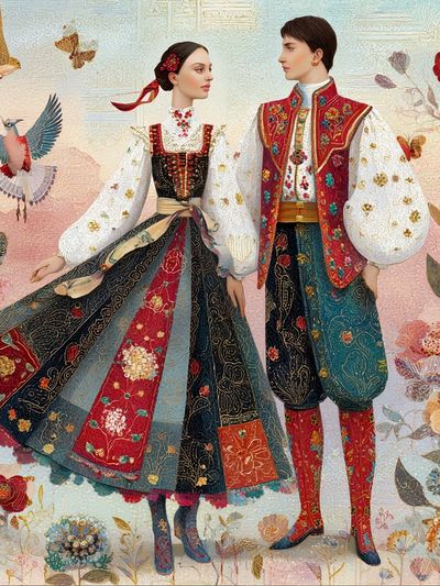 Traditional Folk Costume — Illustration Print. poster