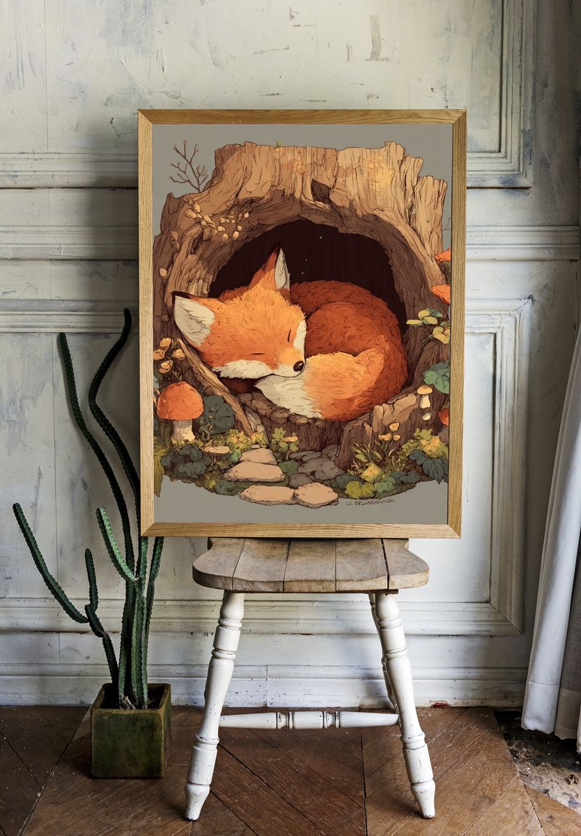Sleeping Fox — Illustration Print. room preview