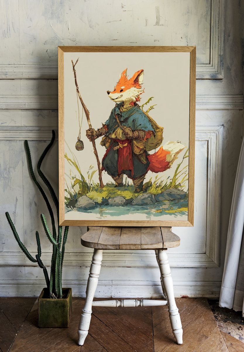 Fox Fisherman Illustration Poster room preview