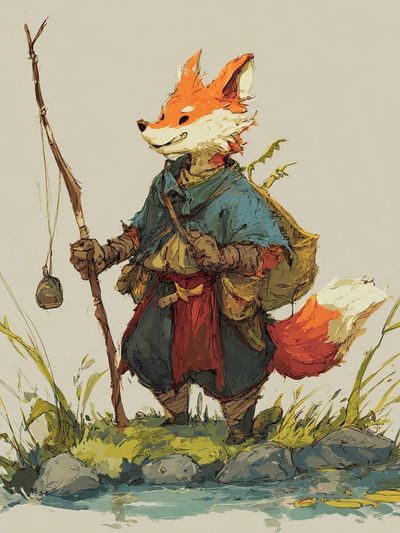 Fox Fisherman Illustration Poster. poster