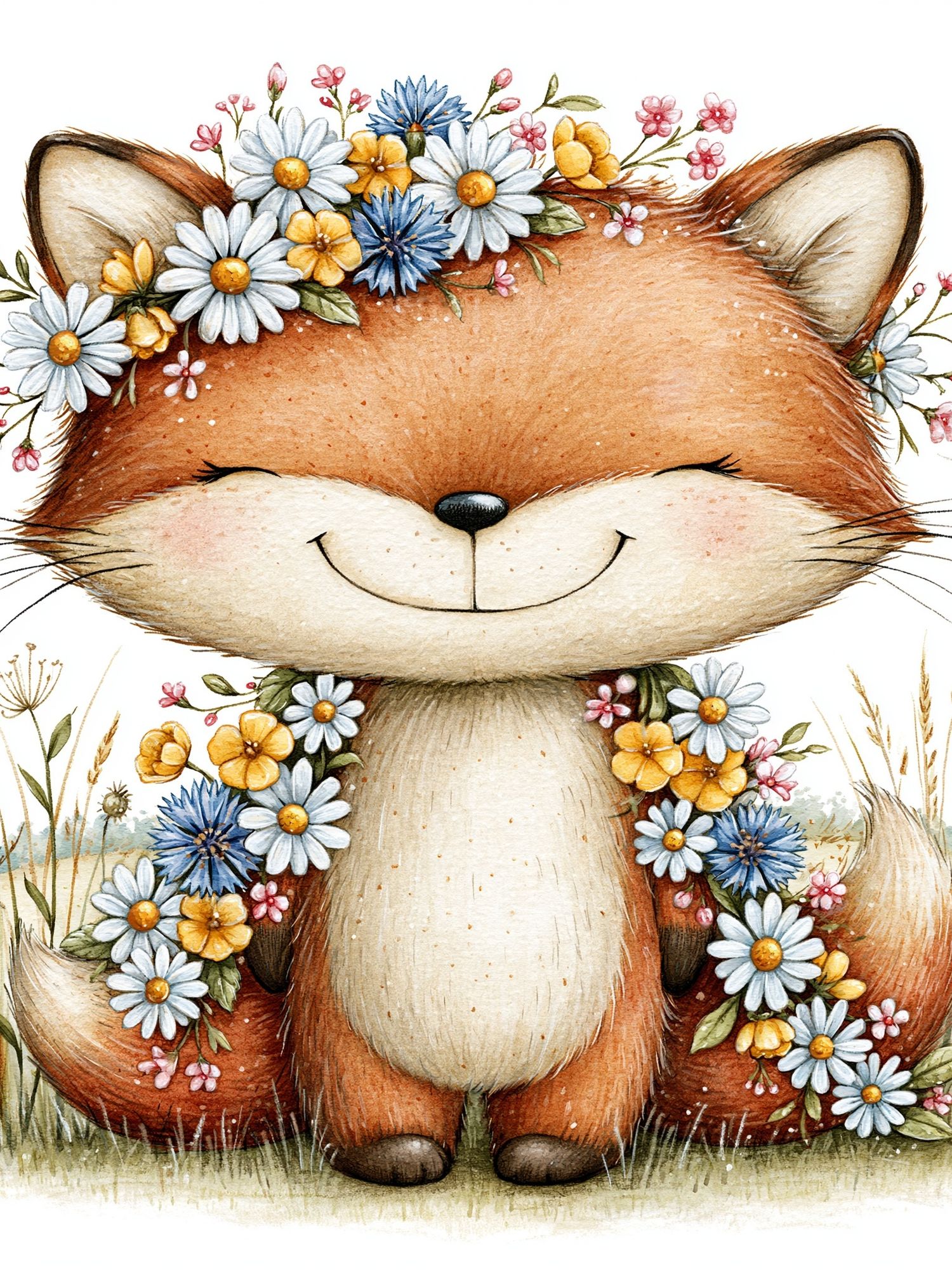 Floral Fox Watercolor Poster. poster detail