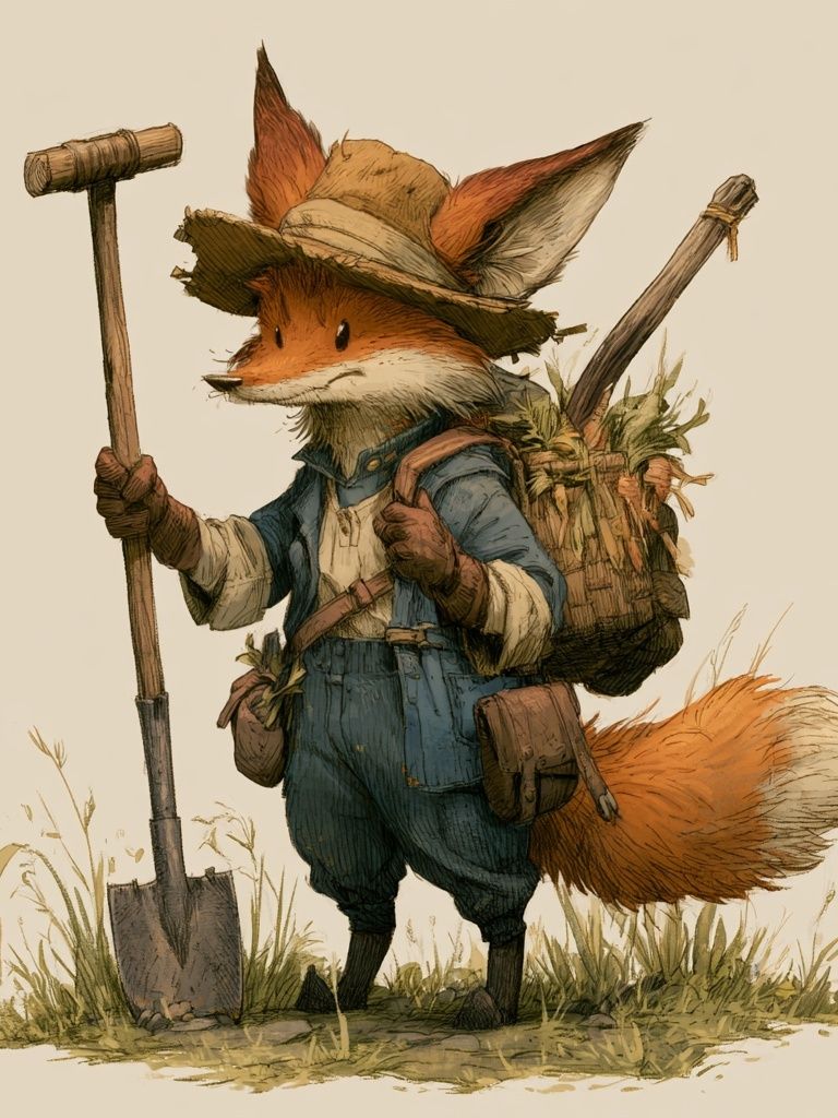 Fox Gardener Illustration Poster. poster detail