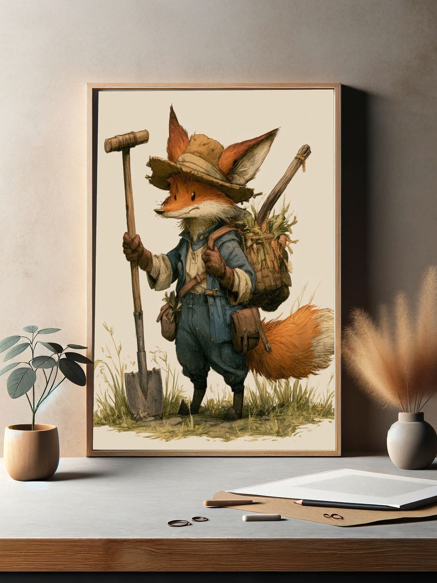 Fox Gardener Illustration Poster. — room view 2