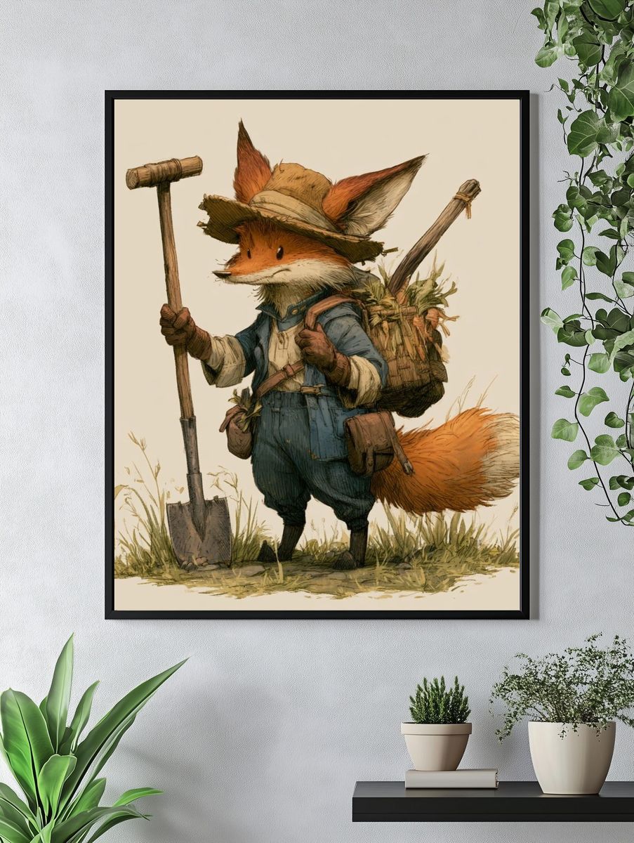 Fox Gardener Illustration Poster. — room view 4