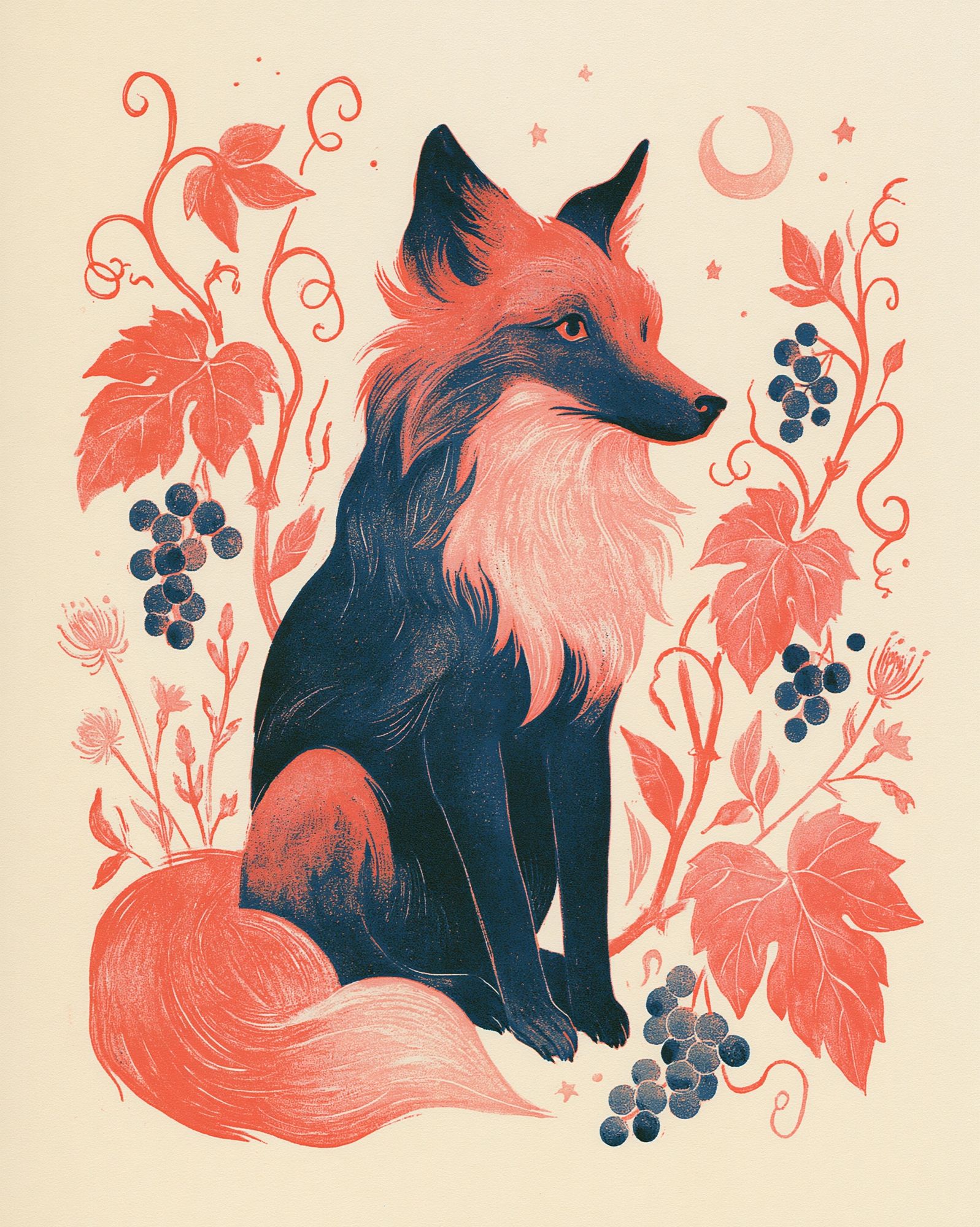 Fox Botanical Illustration Poster. poster detail