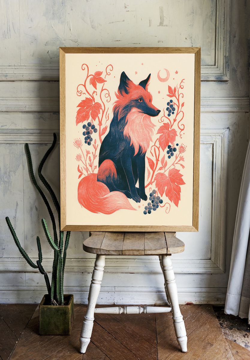 Fox Botanical Illustration Poster. — room view 1