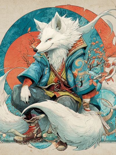 Mythical Fox Warrior — Illustration Print. poster