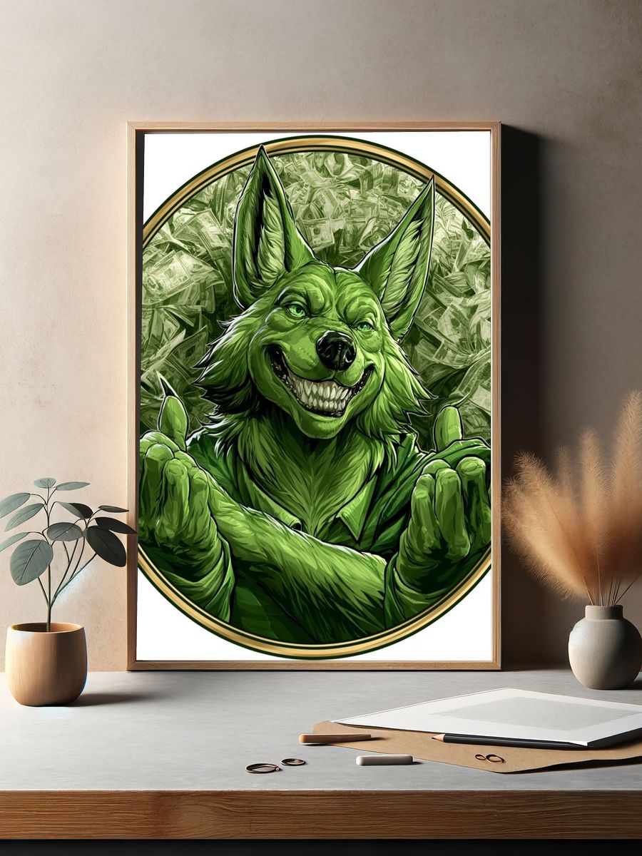 Green Fox Illustration Poster. — room view 2
