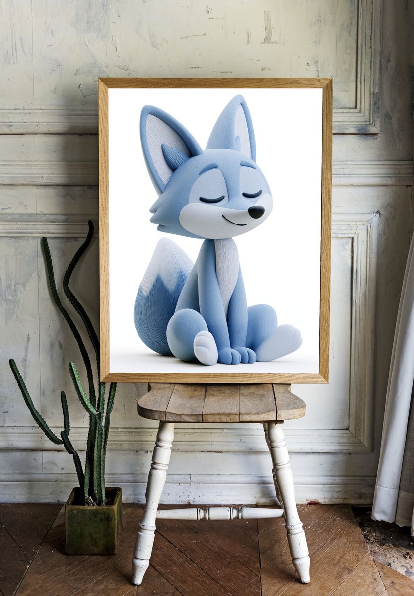 Sleeping Blue Fox Illustration Poster. room preview