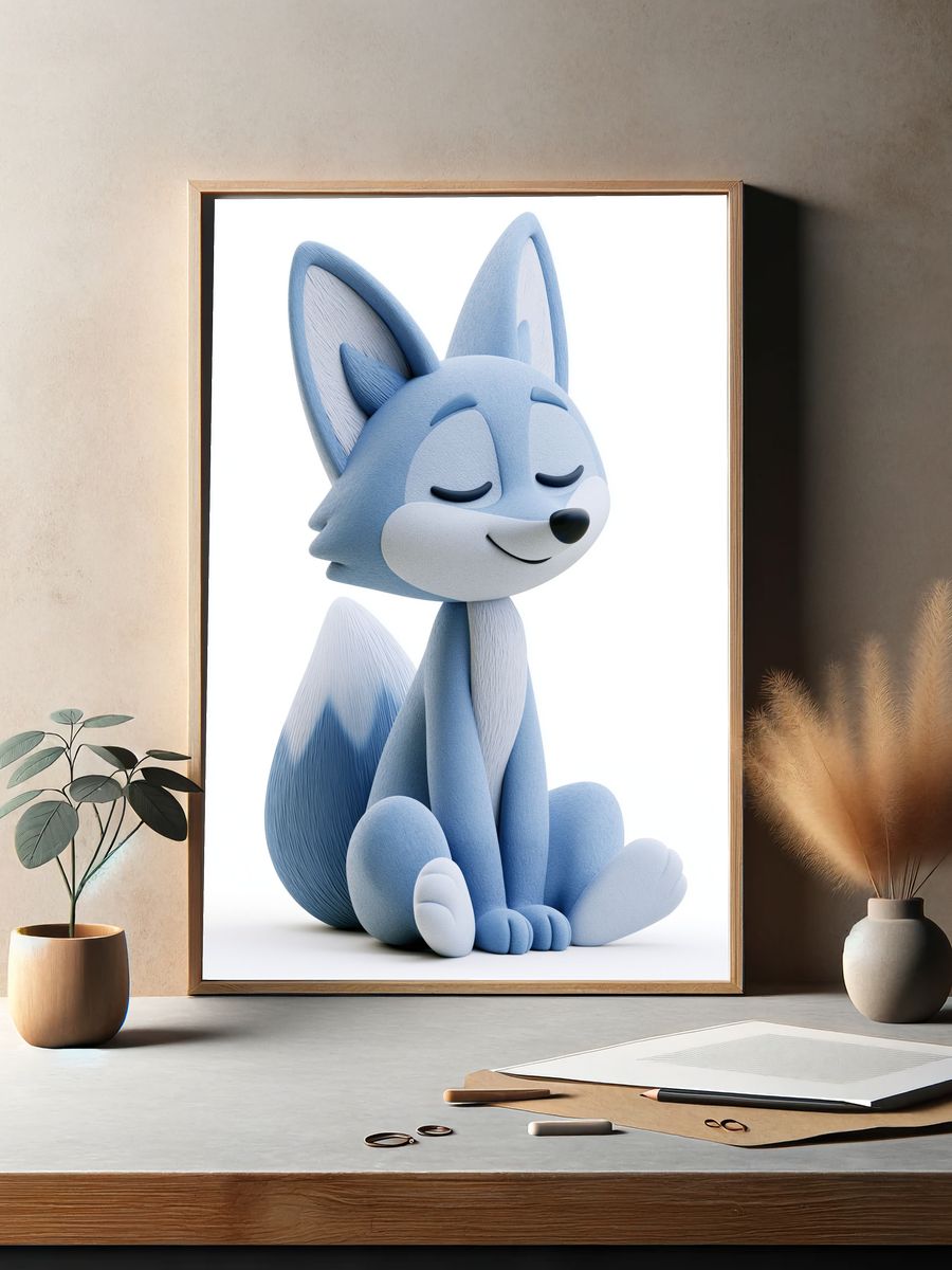 Sleeping Blue Fox Illustration Poster. — room view 2