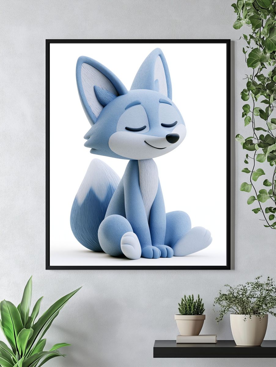 Sleeping Blue Fox Illustration Poster. — room view 4