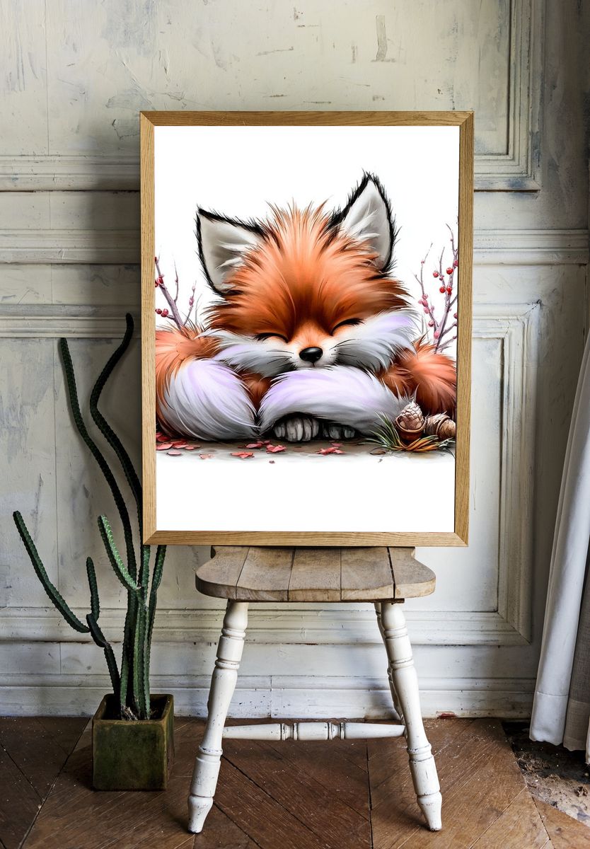 Sleeping Fox Illustration Poster. — room view 1