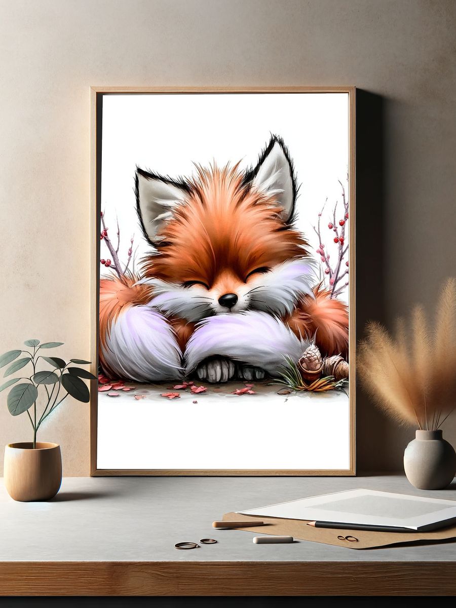 Sleeping Fox Illustration Poster. — room view 2