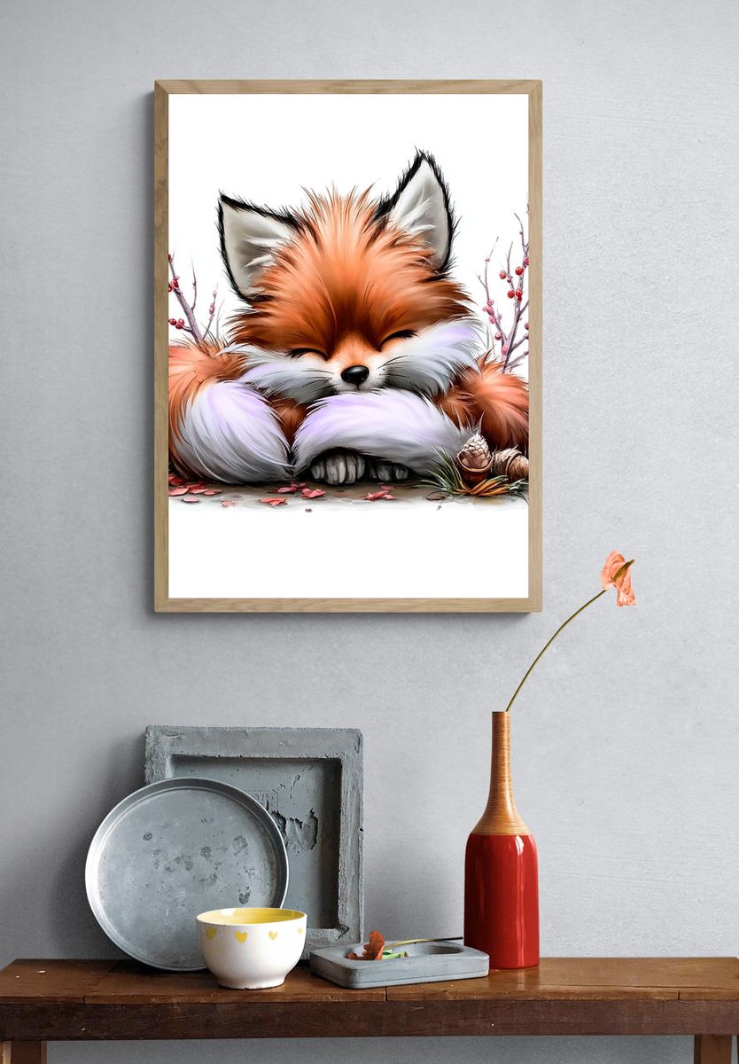 Sleeping Fox Illustration Poster. — room view 3
