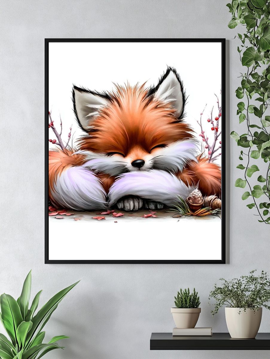 Sleeping Fox Illustration Poster. — room view 4