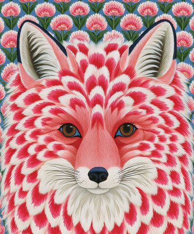 Pink Fox Floral Illustration Poster.