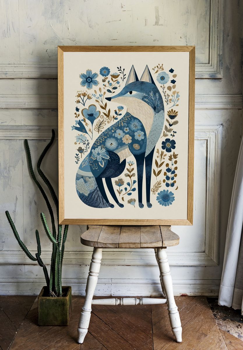 Floral Fox Illustration Poster room preview