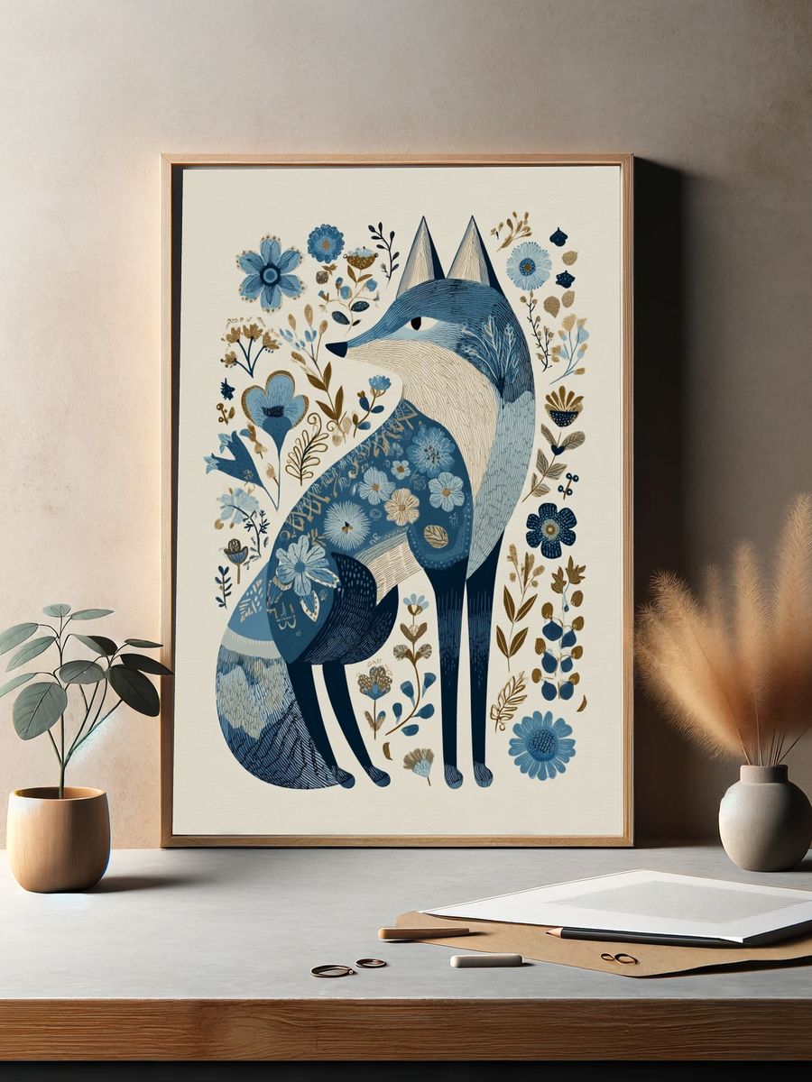 Floral Fox Illustration Poster. — room view 2