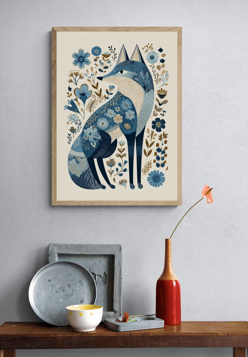 Floral Fox Illustration Poster. — room view 3