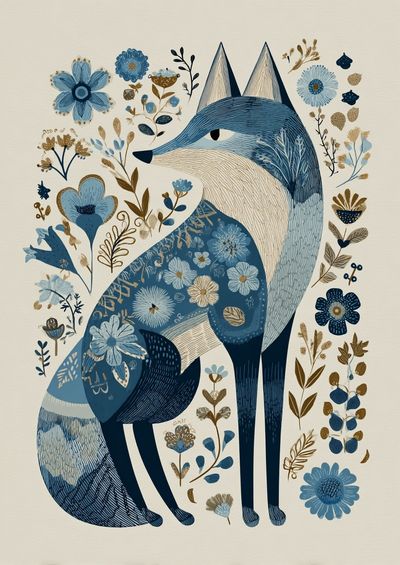 Floral Fox Illustration Poster. poster