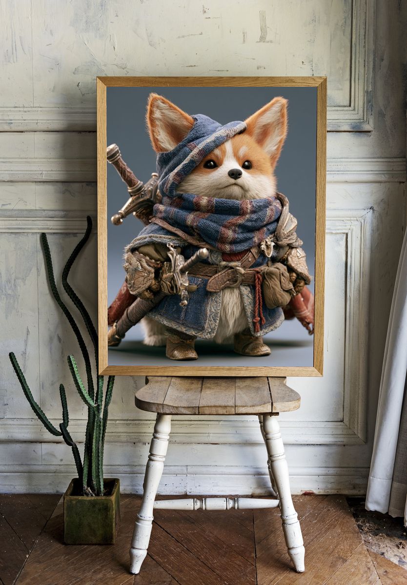 Fantasy Fox Warrior Illustration Poster. room preview