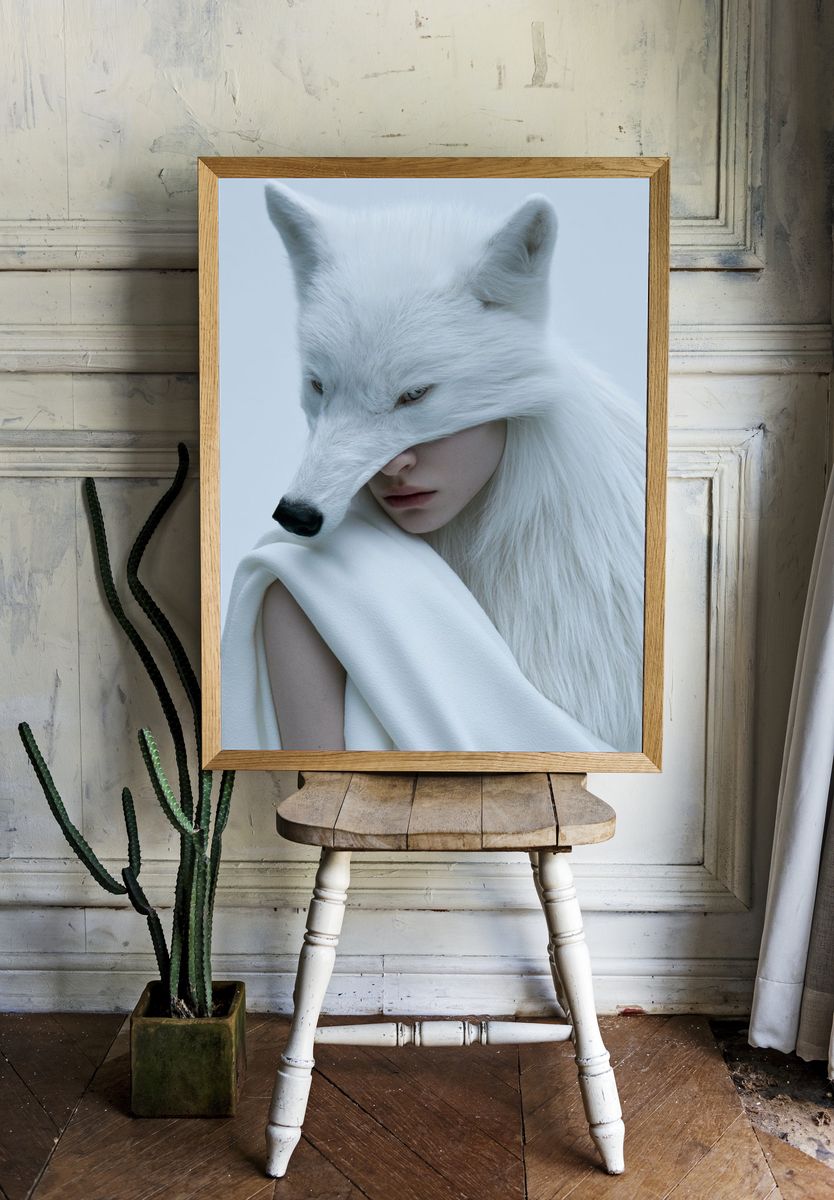White Fox Portrait Print. — room view 1
