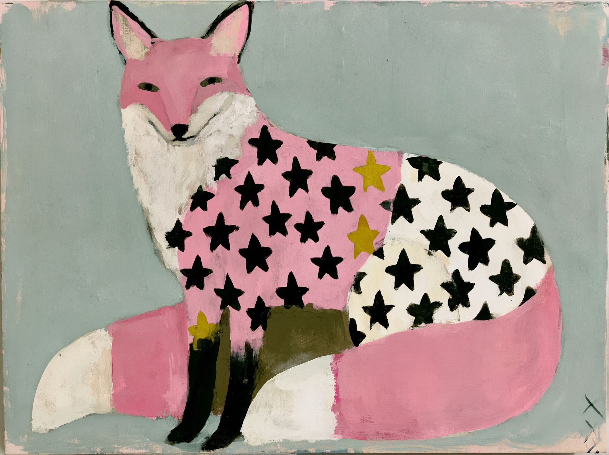 Pink Fox with Stars Illustration Poster. poster — animals art