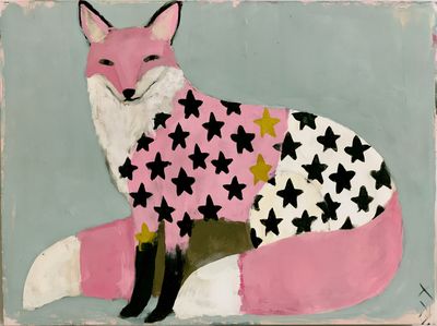 Pink Fox with Stars Illustration Poster. poster