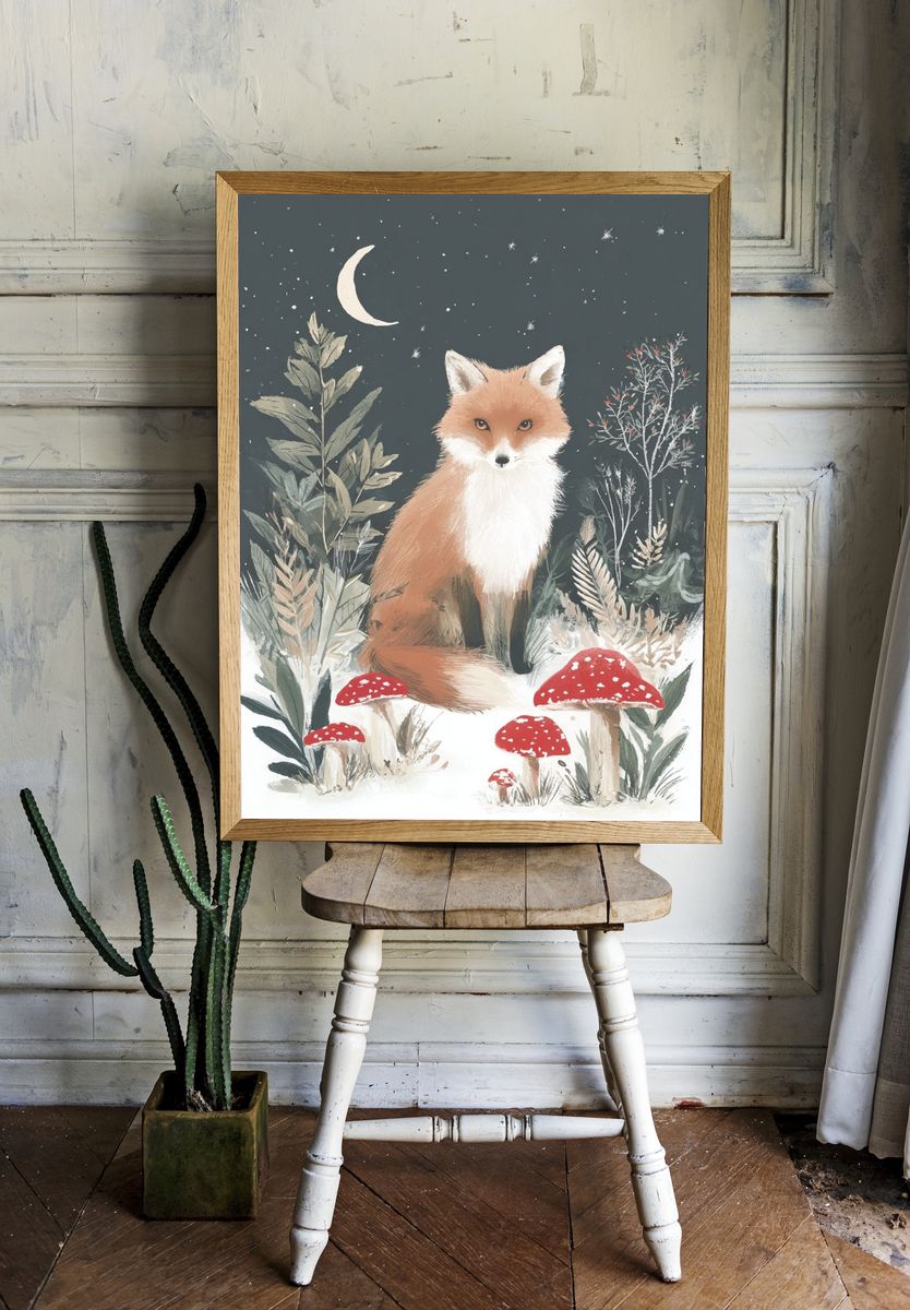 Fox in the Forest — Illustration Print. room preview