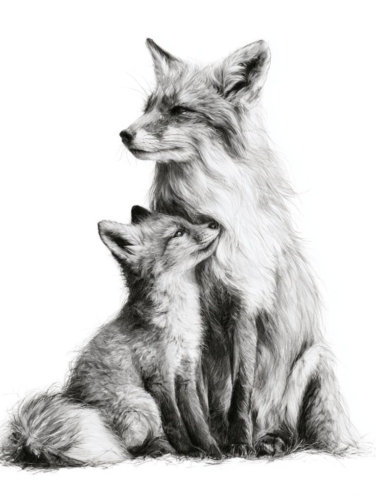 Fox Family Portrait Print. poster — animals art