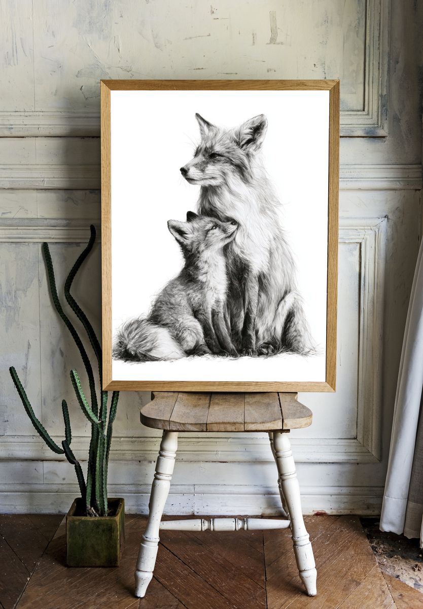 Fox Family Portrait Print. room preview