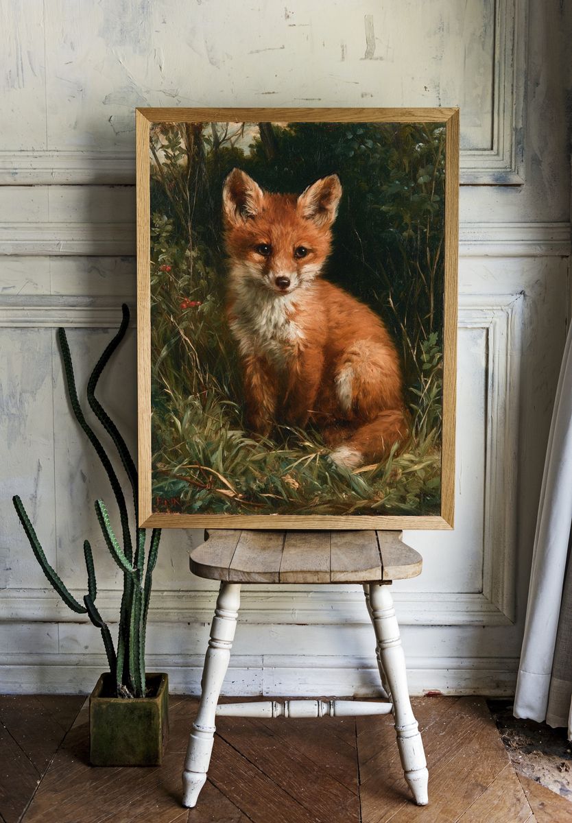 Fox Cub in the Forest Print. — room view 1