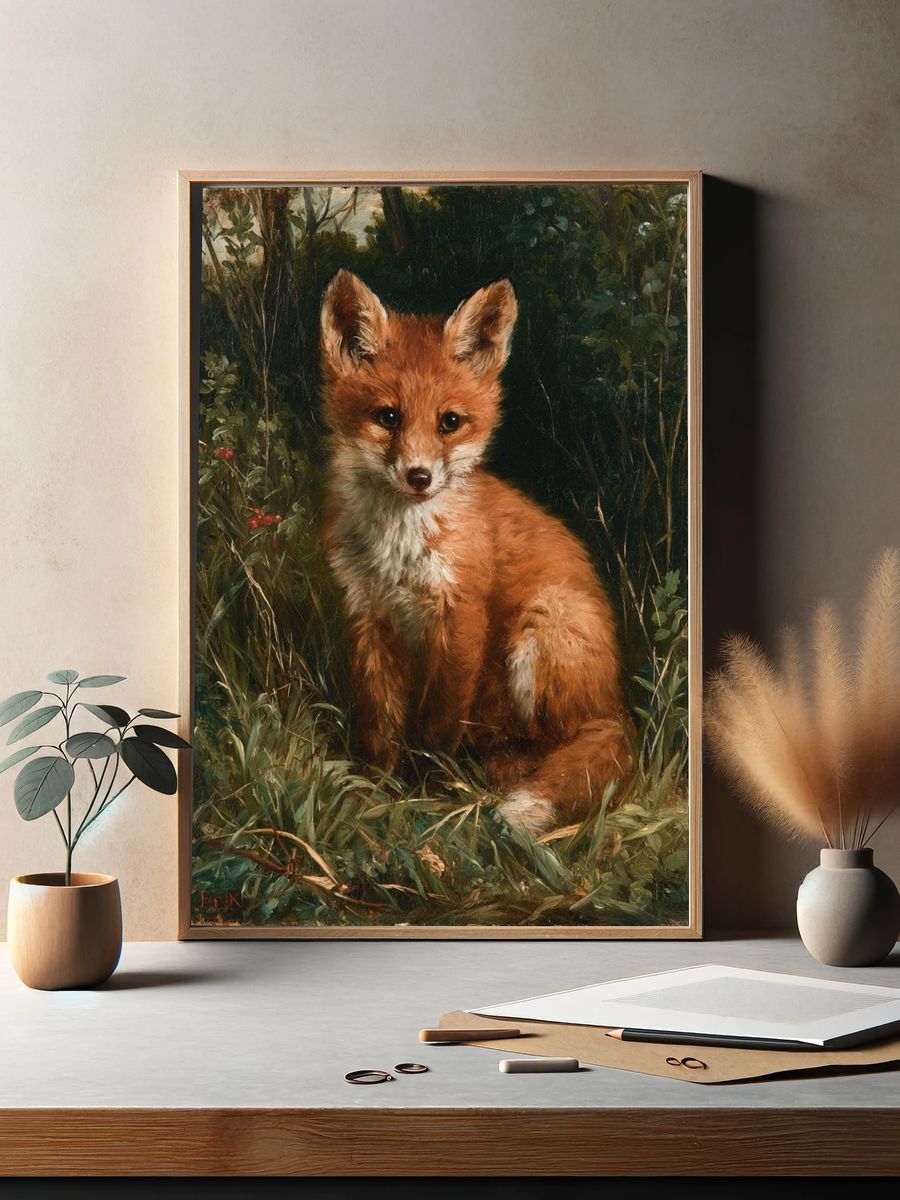 Fox Cub in the Forest Print. — room view 2