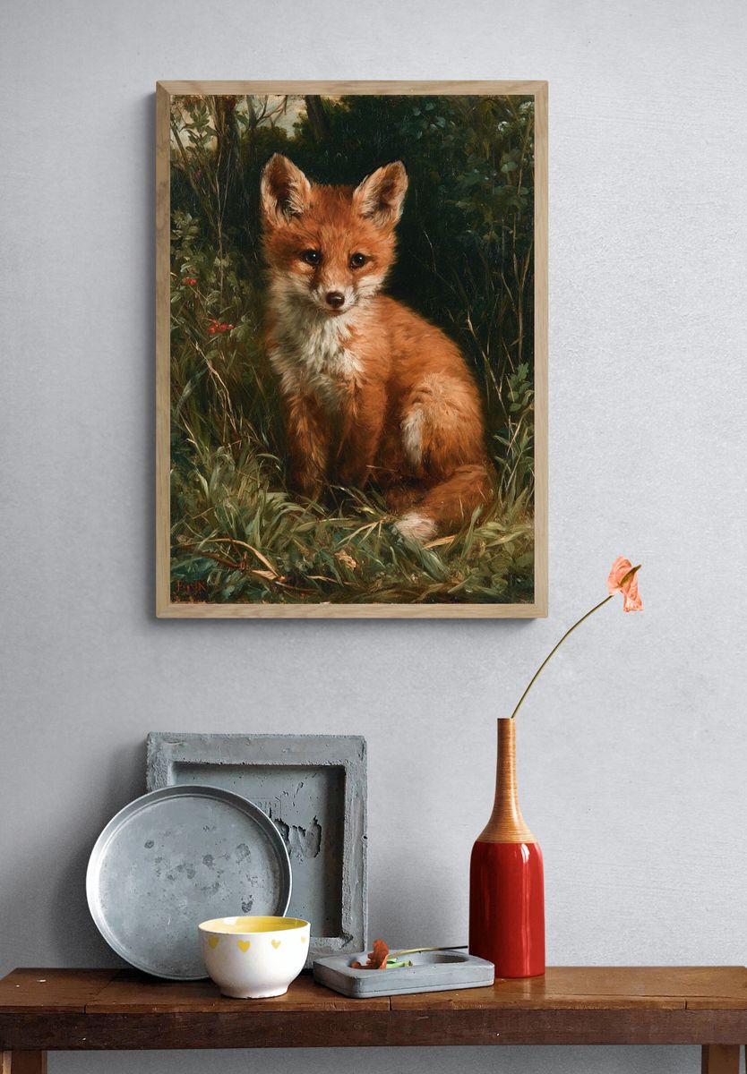 Fox Cub in the Forest Print. — room view 3