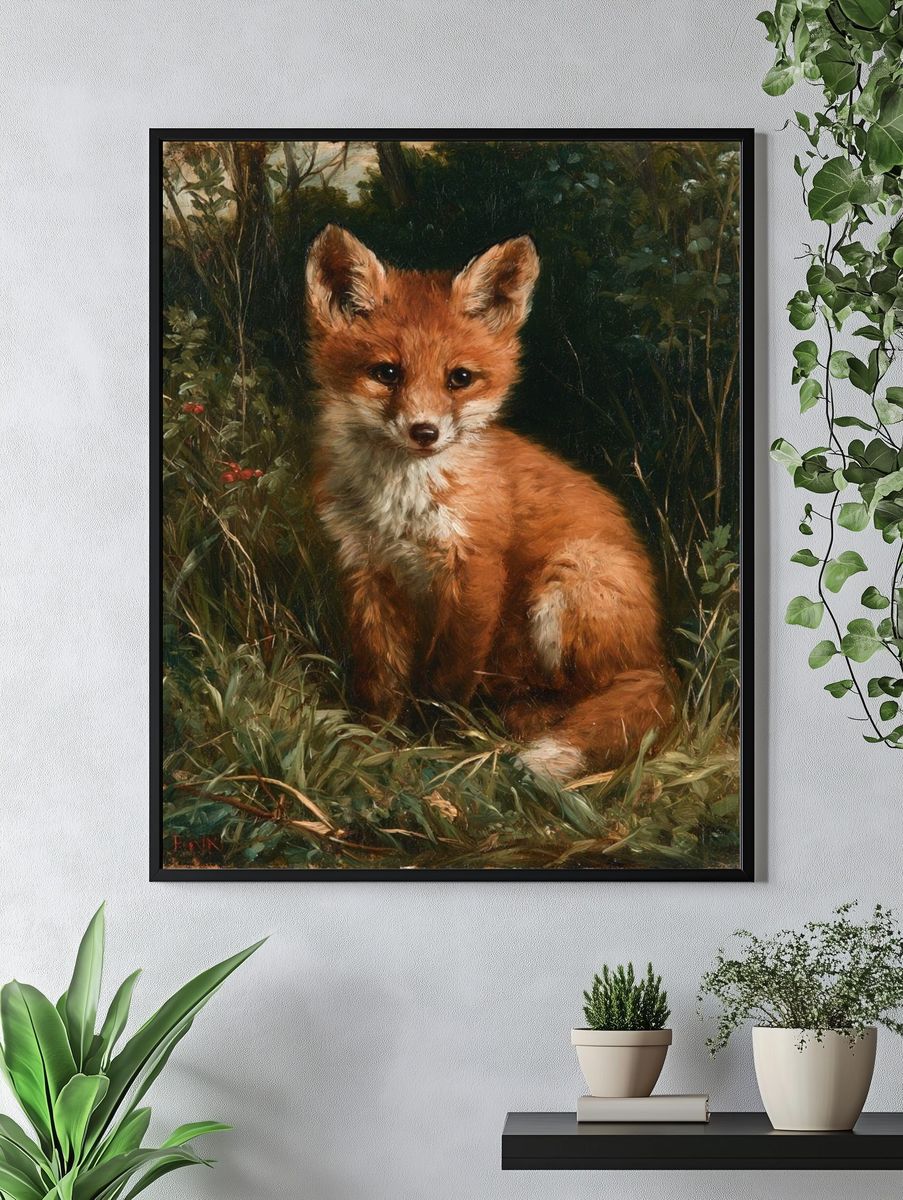 Fox Cub in the Forest Print. — room view 4