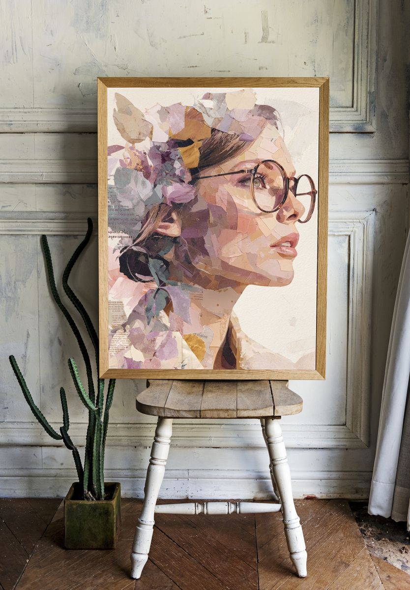 Floral Portrait Collage Print room preview