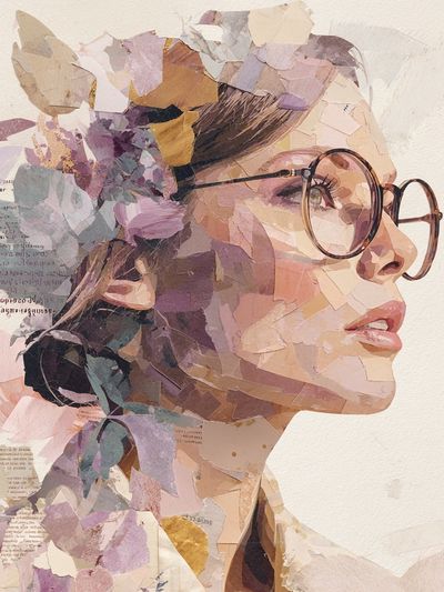 Floral Portrait Collage Print. poster