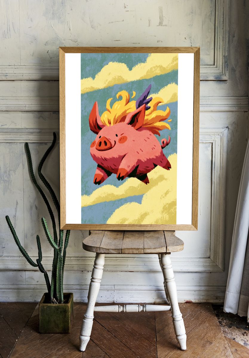Flying Pig Cartoon Poster. room preview