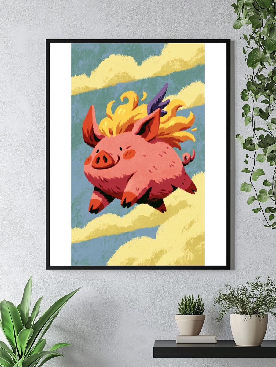 Flying Pig Cartoon Poster. — room view 4