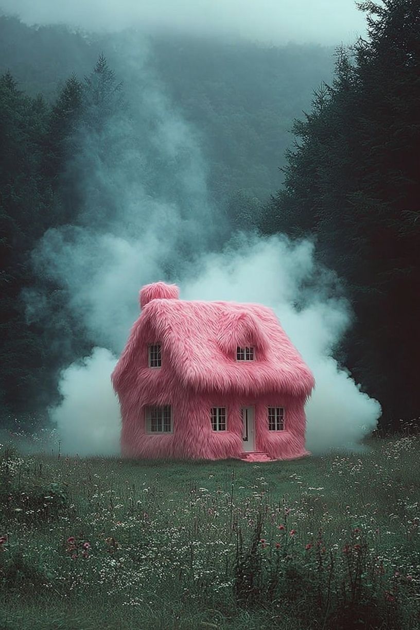 Fluffy Pink House — Surreal Print. poster detail