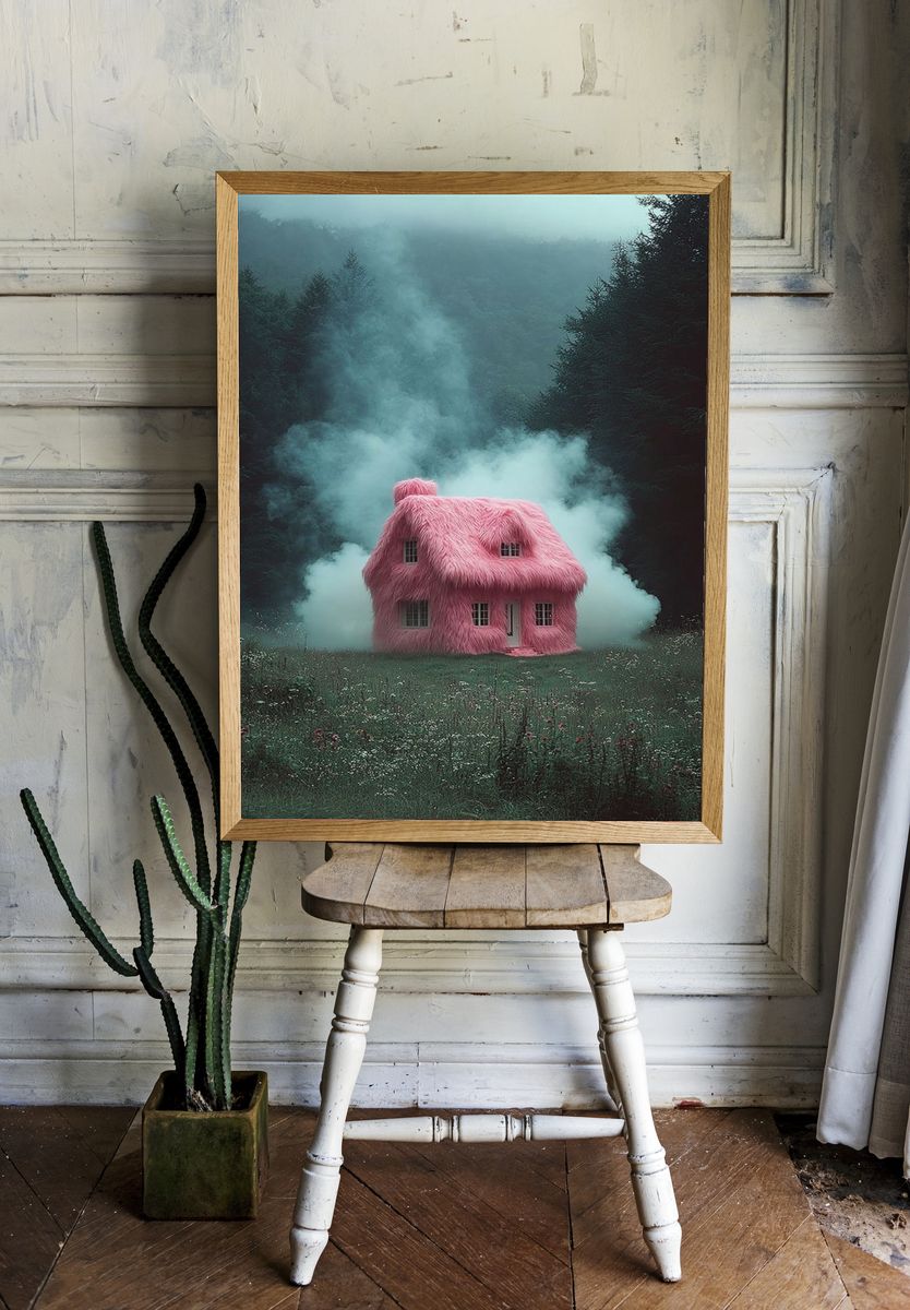Fluffy Pink House — Surreal Print. room preview
