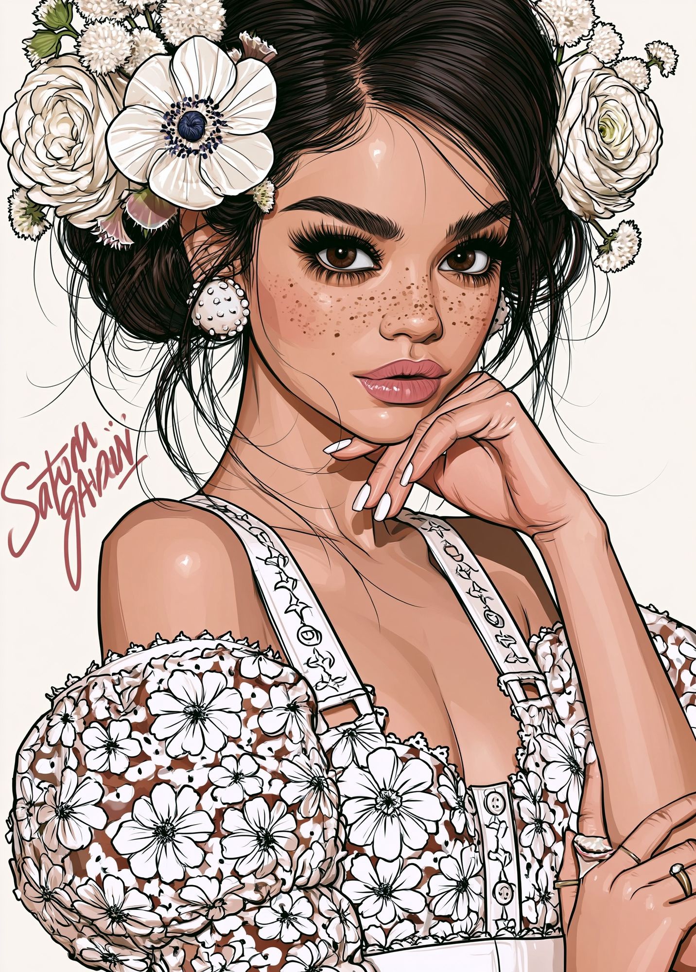 Floral Portrait Illustration Poster. poster detail