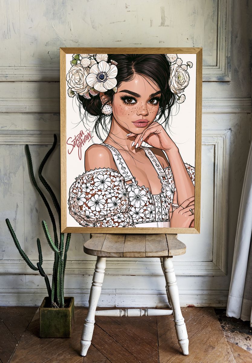 Floral Portrait Illustration Poster. — room view 1