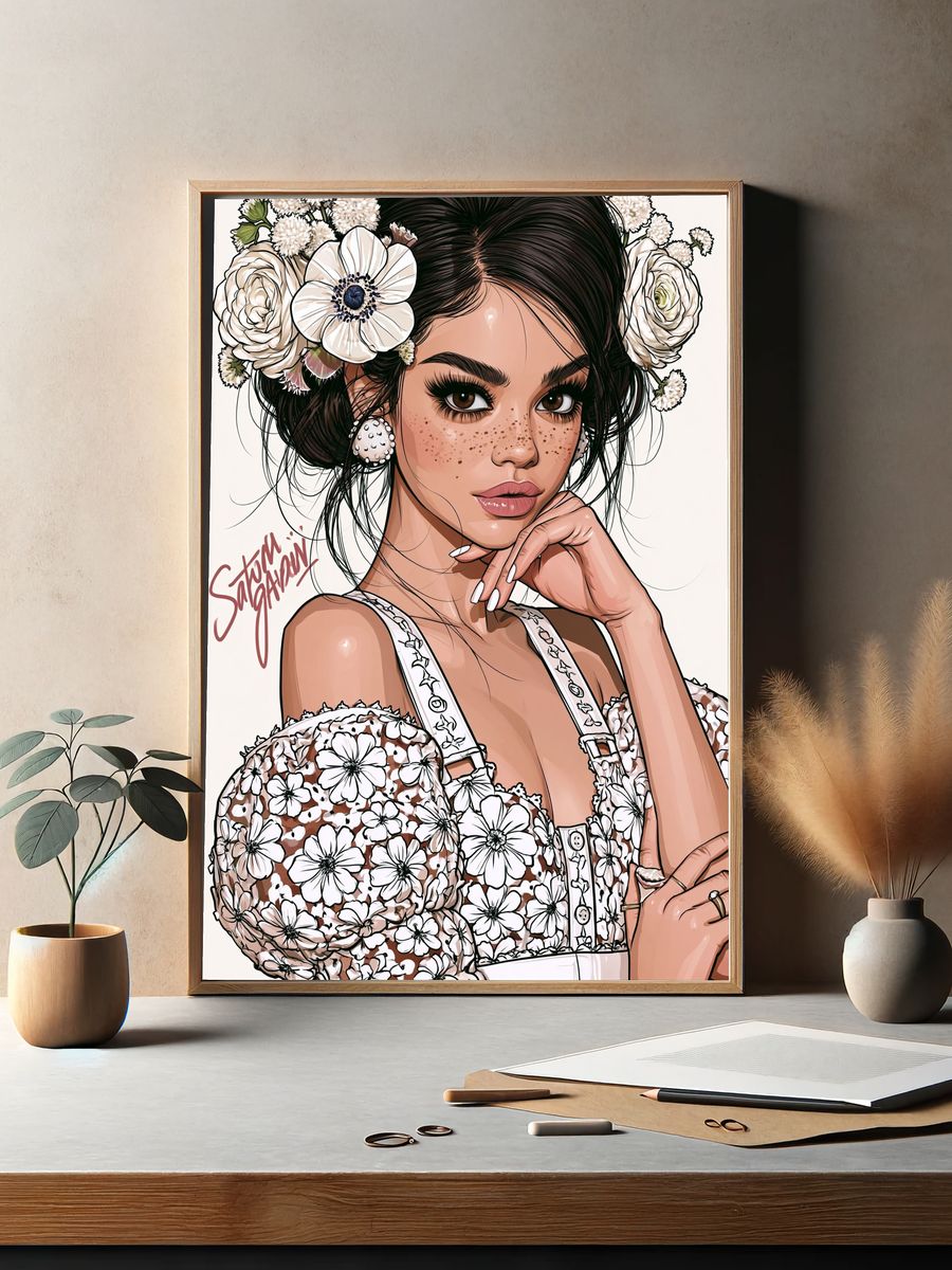 Floral Portrait Illustration Poster. — room view 2