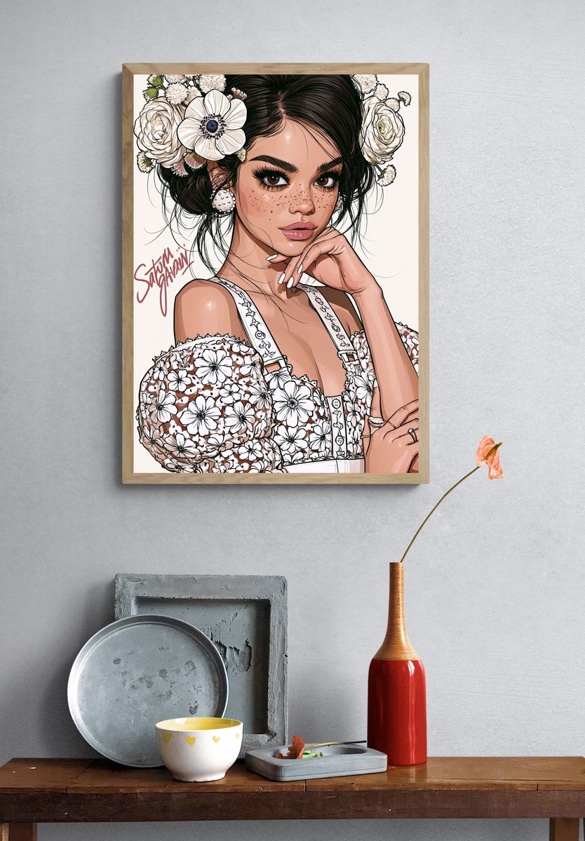 Floral Portrait Illustration Poster. — room view 3